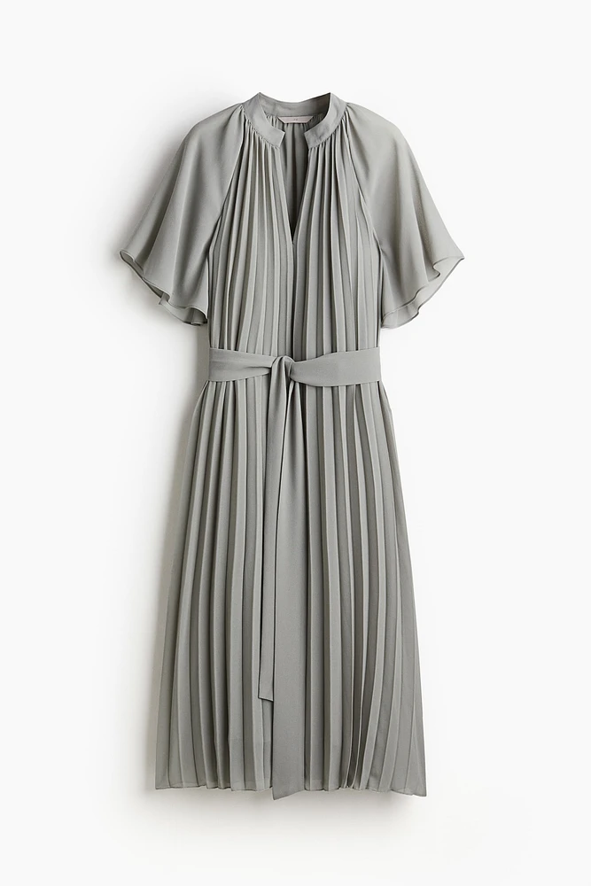 Pleated Tie-Belt Dress