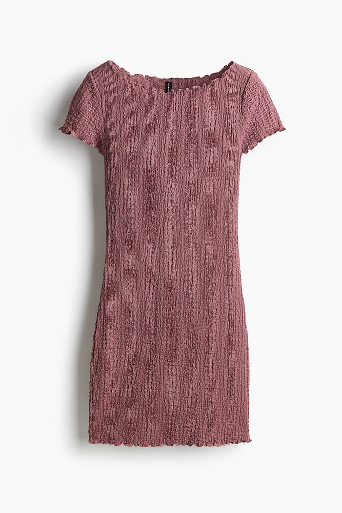 Crinkled Dress with Overlocked Trim
