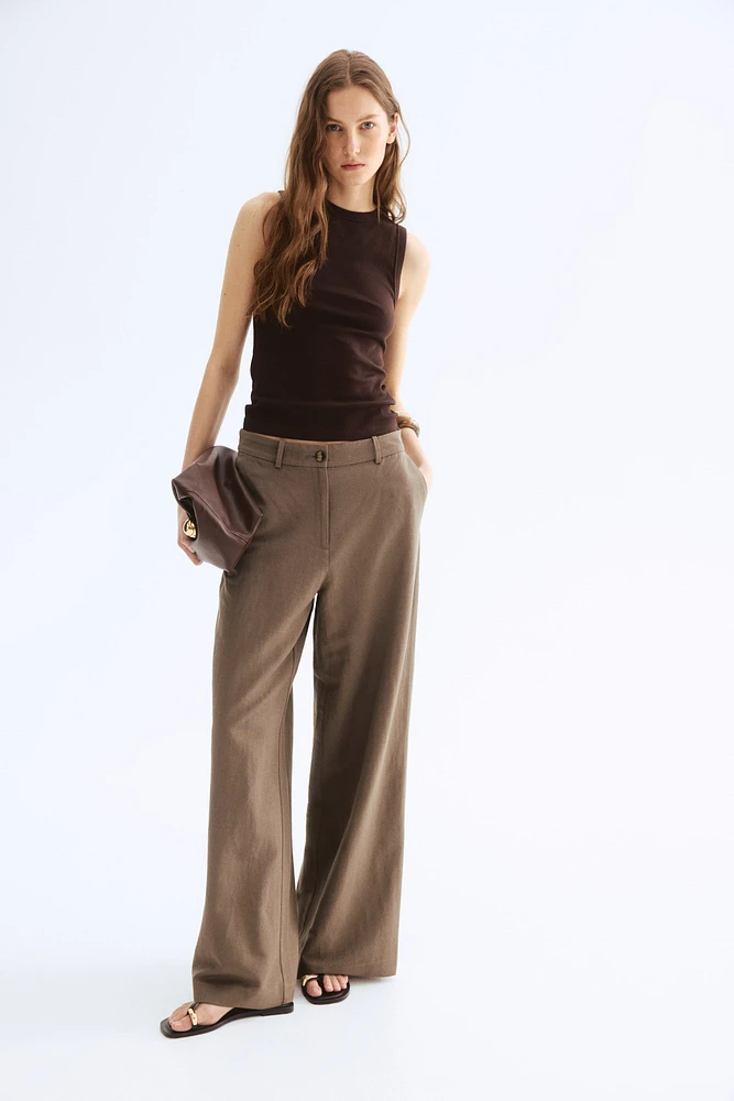 Wide-Leg Linen-Blend Pants