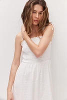 Tie-shoulder-strap Smocked Dress