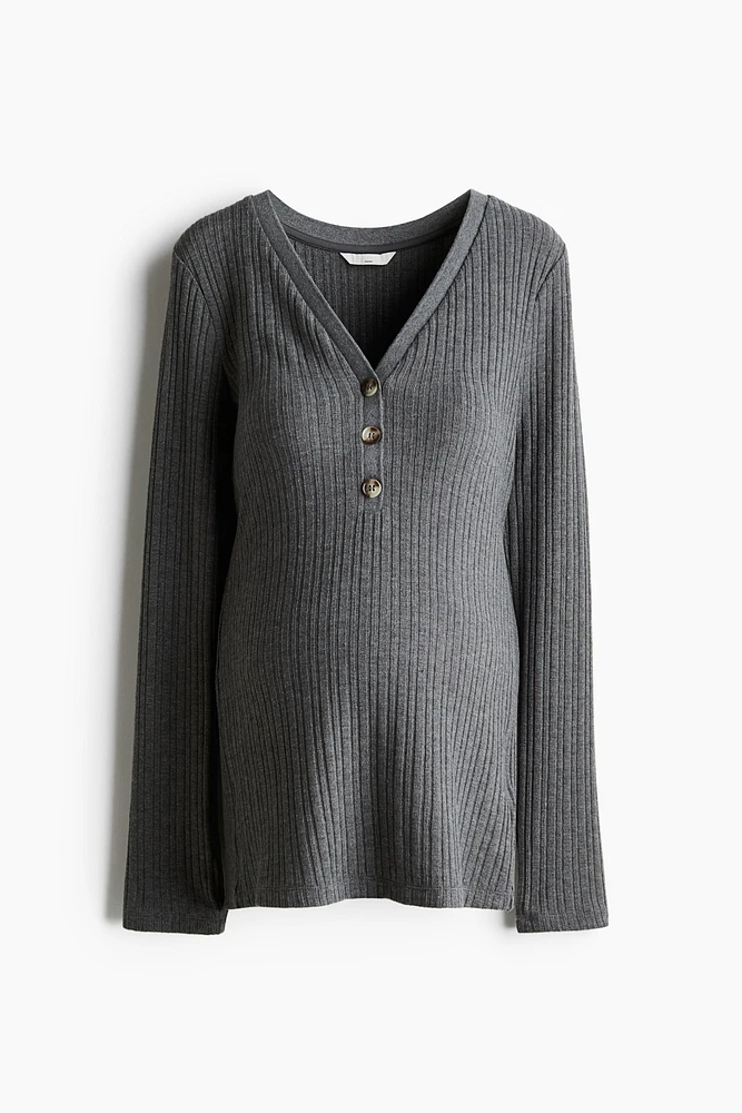 MAMA Rib-Knit V-Neck Top