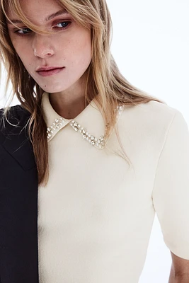 Embellished-Collar Knit Top