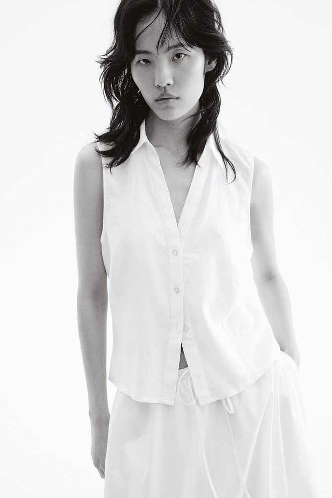 Linen-Blend Sleeveless Shirt