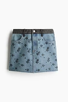 Rhinestone-Embellished Denim Mini Skirt