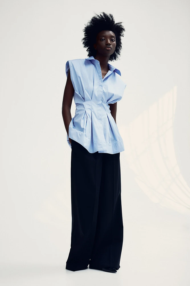 Tapered-waist Cotton Blouse