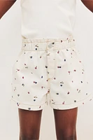 Printed cotton twill shorts