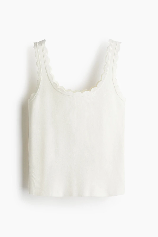 Scalloped-Edge Fine-Knit Tank Top