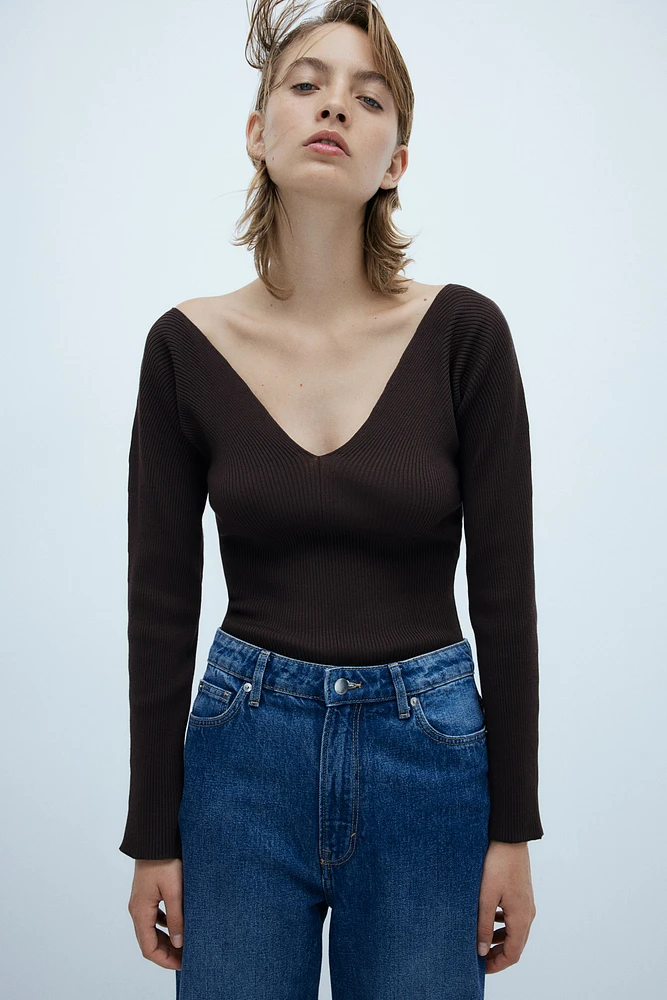 Rib-Knit V-neck Top