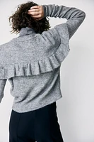 Ruffle-Trimmed Rib-Knit Cardigan