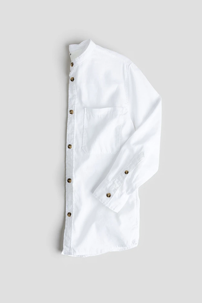 Linen-blend Band Collar Shirt