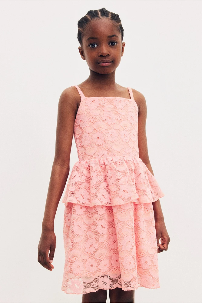 Flounce-Trimmed Lace Dress