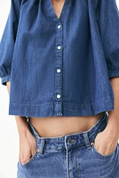 Balloon-Sleeved Denim Blouse