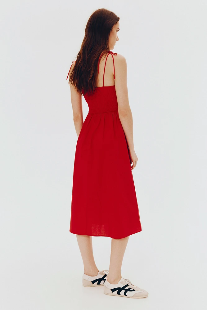 Tie-Shoulder-Strap Smocked Dress