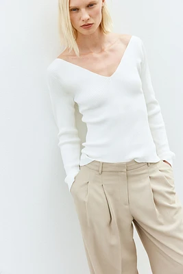 Rib-Knit V-neck Top