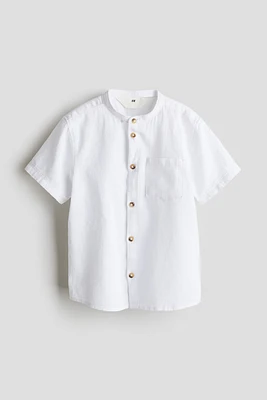 Linen-blend Band Collar Shirt