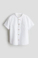 Linen-blend Band Collar Shirt