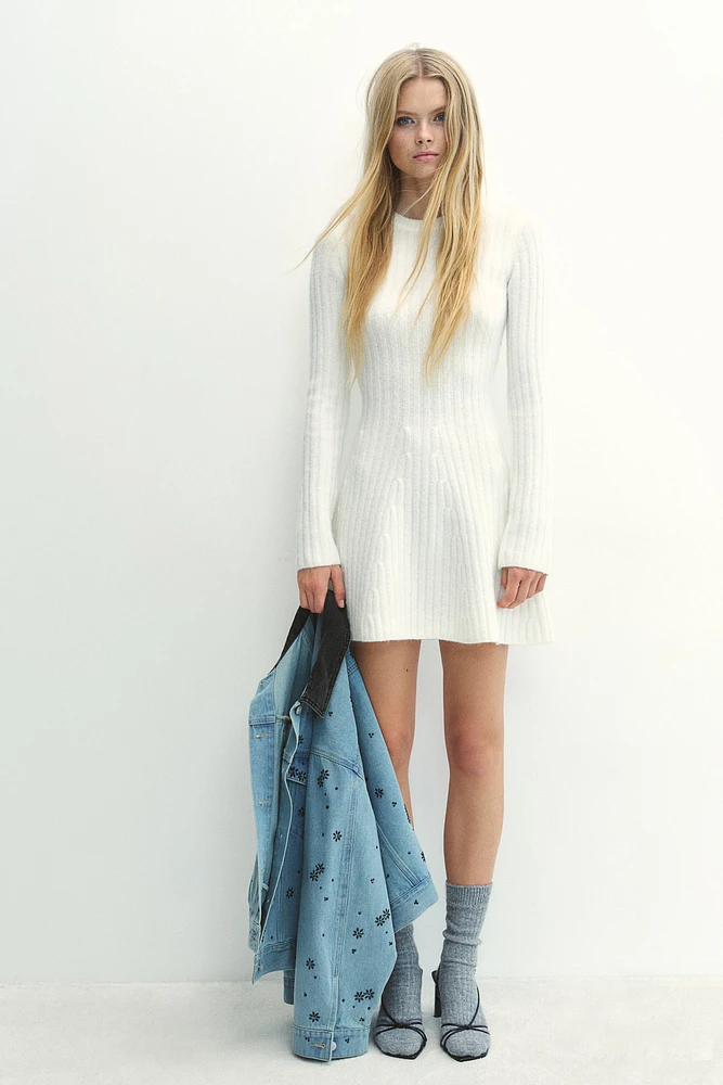 Rib-knit Dress with Flared Skirt