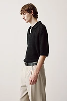 Loose Fit Hole-Knit Polo Shirt