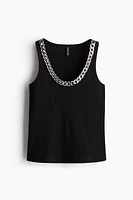 Ribbed Chain-Detail Sleeveless Top