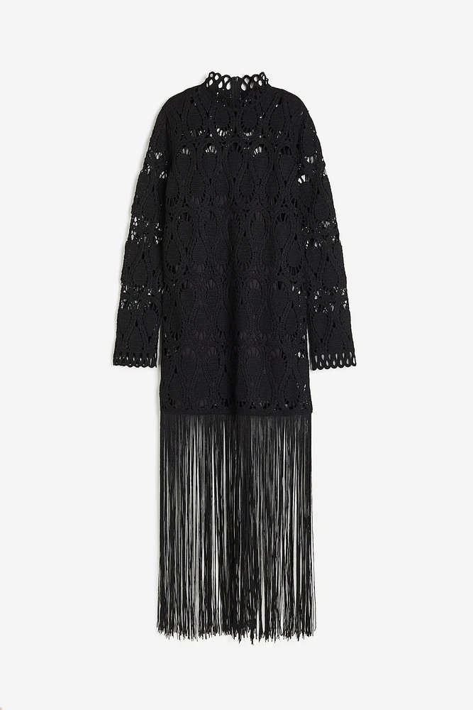 Crochet-look Fringe-trimmed Dress