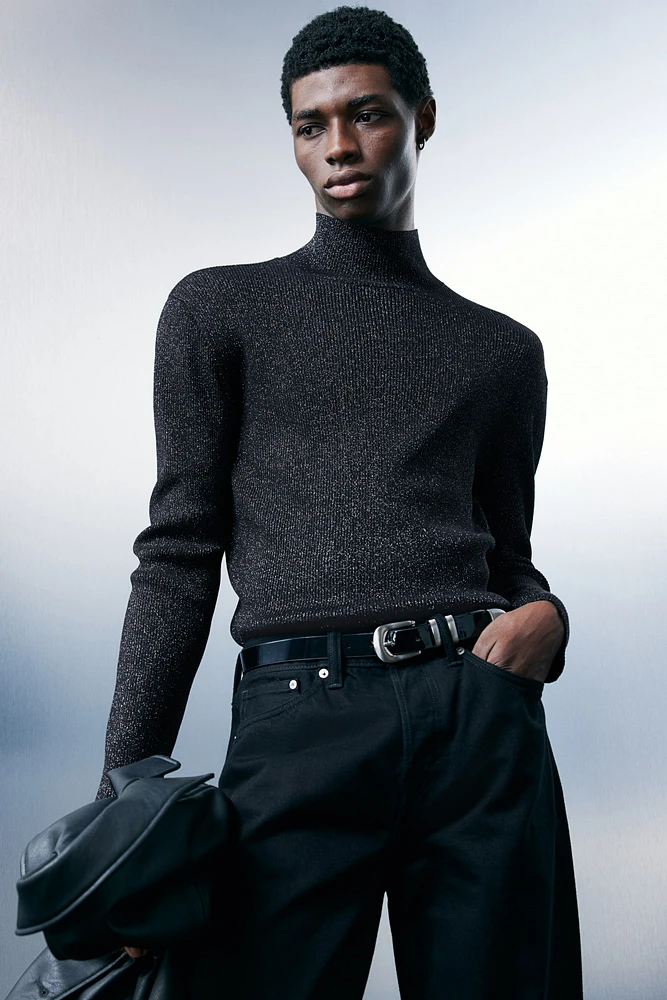 Slim Fit Shimmery Mock Turtleneck Sweater