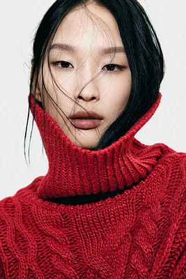 Cable-Knit Turtleneck Sweater