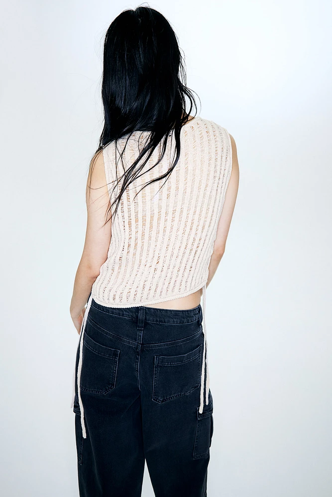 Ladder-stitch-look Knit Sleeveless Top