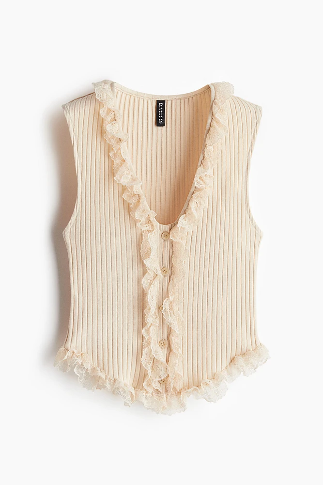 Camisole côtelée avec dentelle
