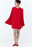 Pleated-Sleeve Dress