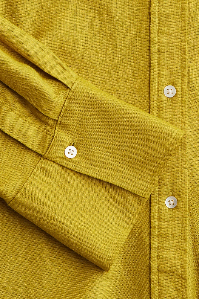 Gathered linen-blend shirt