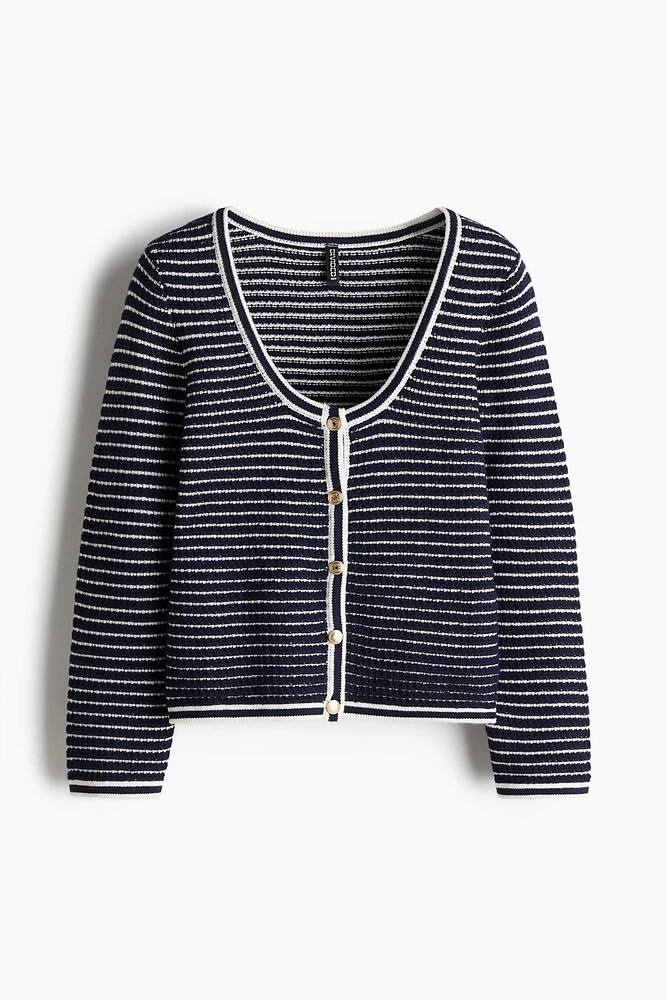 Textured-Knit Low-Cut Cardigan