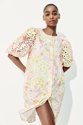 Dress with Eyelet-Embroidered Sleeves