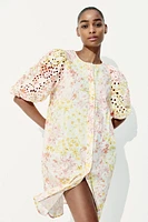 Dress with Eyelet-Embroidered Sleeves