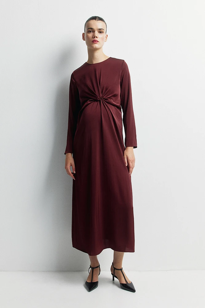 MAMA Draped Knot-Detail Satin Dress