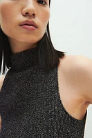 Glittery Mock Turtleneck Sleeveless Top