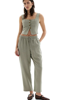 Linen-Blend Drawstring Pants