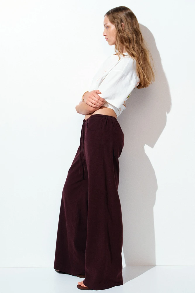 Linen-Blend Drawstring Pants