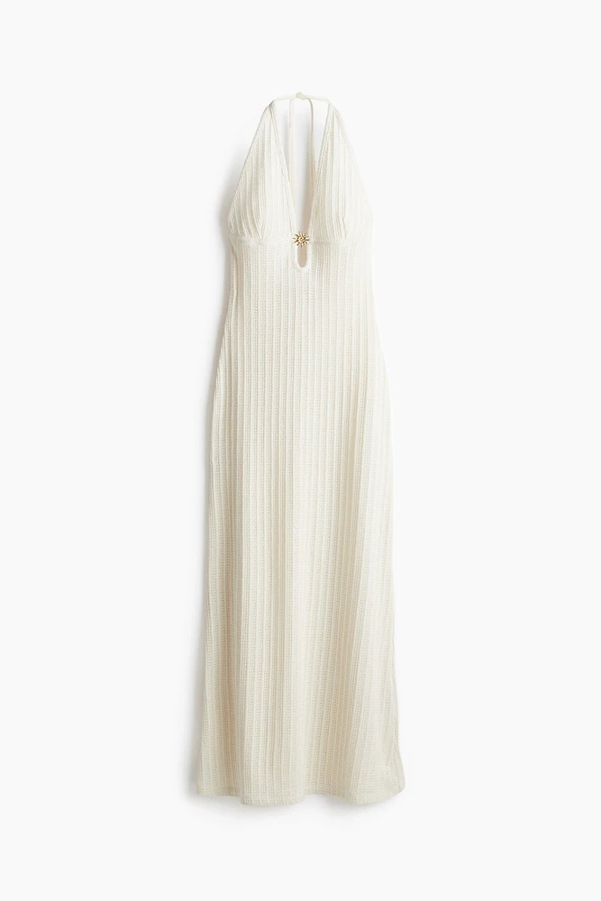 Embellished pointelle-knit dress
