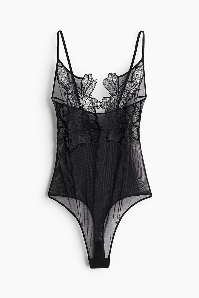 Embroidered Thong Bodysuit