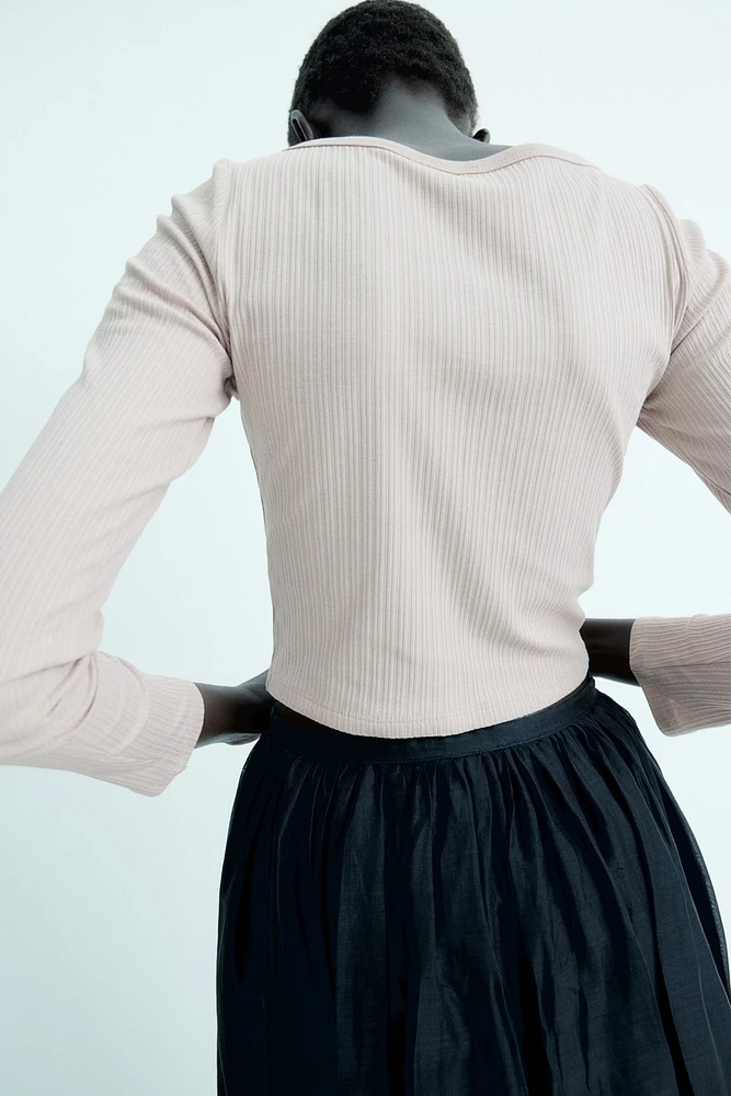 Ribbed Button-Front Top