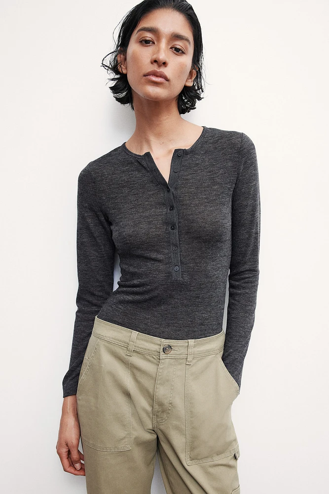 Fine-Knit Henley Shirt