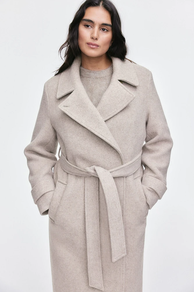 Wool-Blend Tie-Belt Coat