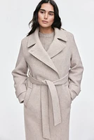 Wool-Blend Tie-Belt Coat