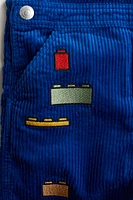 Embroidered-Detail Corduroy Overalls