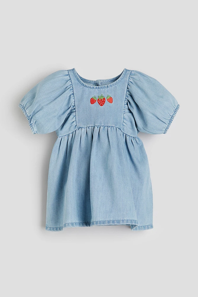 Embroidered-motif Denim Dress