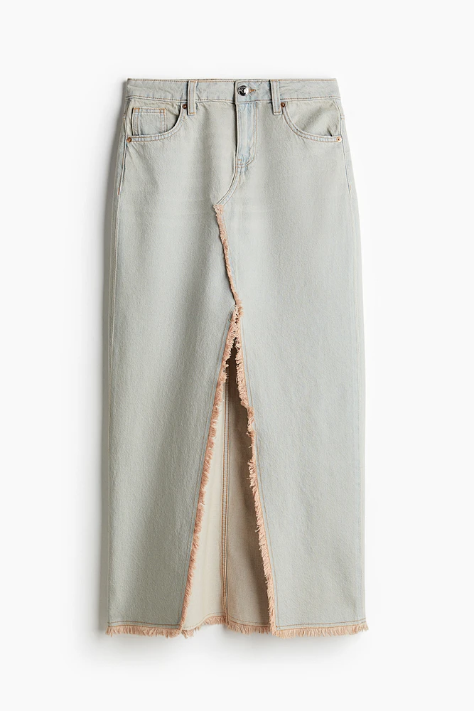 Frayed-Edge Denim Skirt