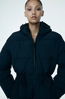 Oversized drawstring-waist puffer jacket