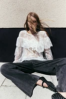 Flounce-Trimmed Lace Blouse