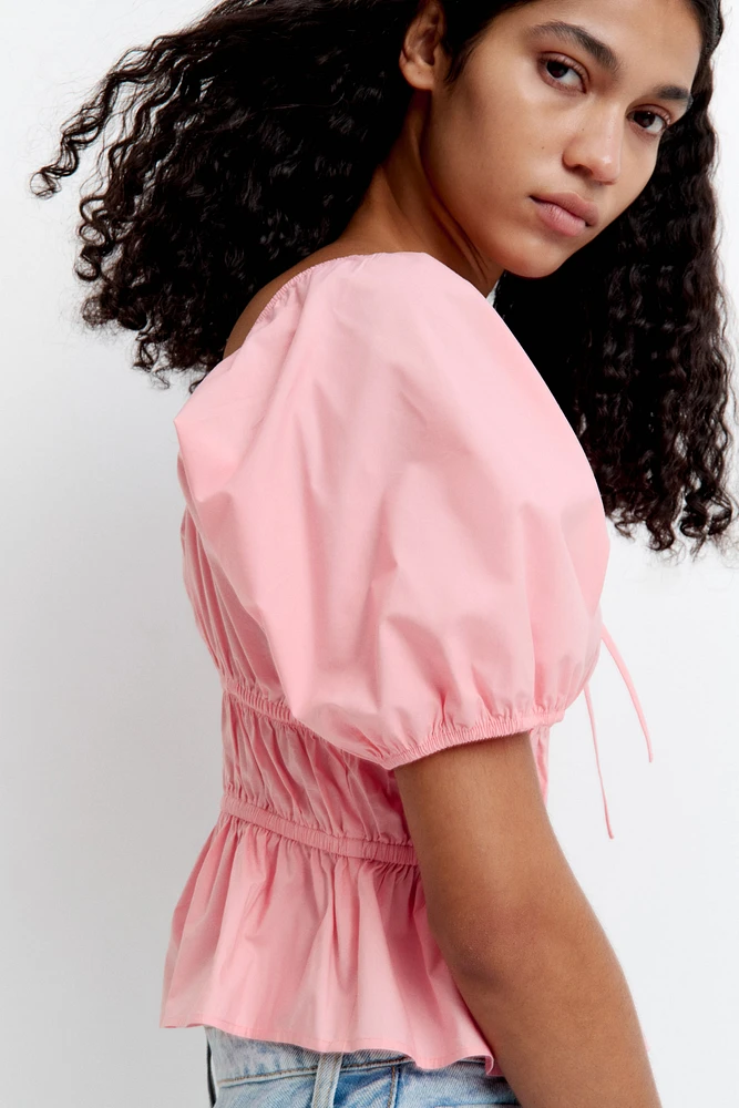 Puff-Sleeved Poplin Blouse