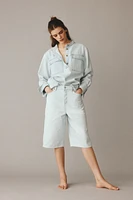 High-Waist Knee-Length Denim Shorts